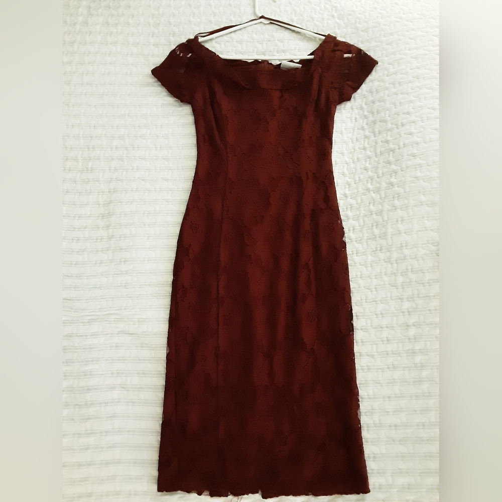 New York and Company Burgundy Lace Dress